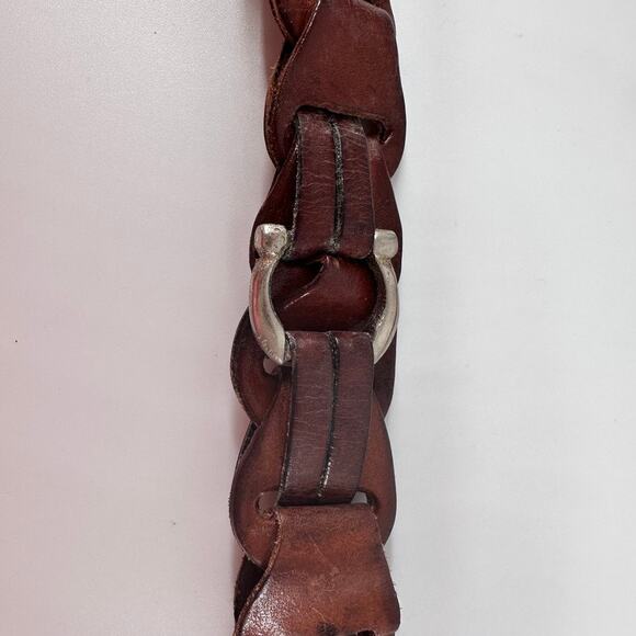 Vintage Y2K Brown Leather Braided Chain Belt Capezio M L 40” Boho Indie Grunge - Picture 4 of 6
